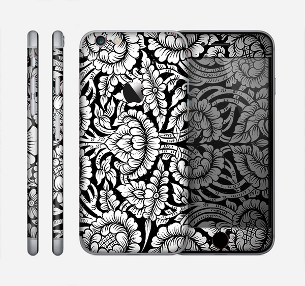 The Black & White Mirrored Floral Pattern V2 Skin for the Apple iPhone 6