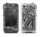 The Black & White Paisley Pattern V1 Apple iPhone 4-4s LifeProof Fre Case Skin Set