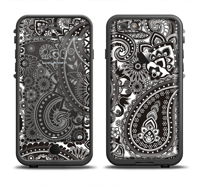 The Black & White Paisley Pattern V1 Apple iPhone 6/6s Plus LifeProof Fre Case Skin Set
