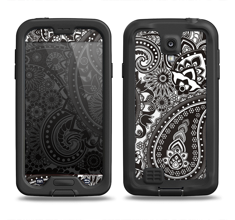 The Black & White Paisley Pattern V1 Samsung Galaxy S4 LifeProof Fre Case Skin Set