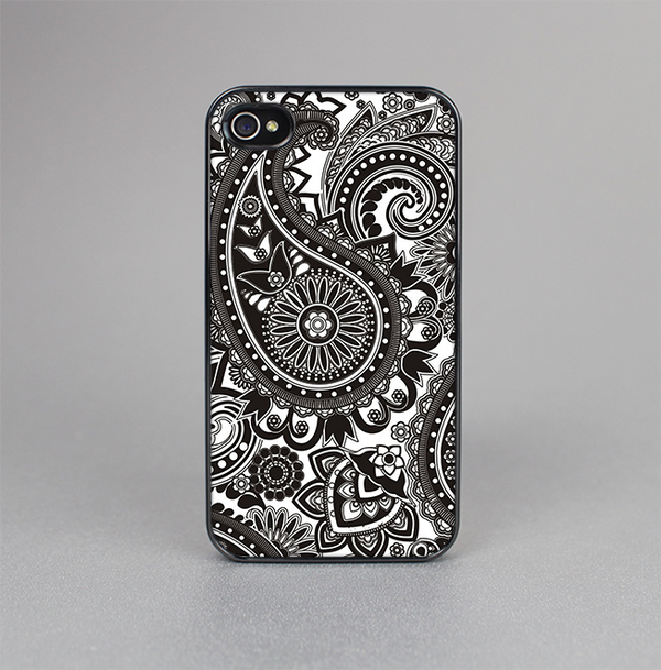 The Black & White Paisley Pattern V1 Skin-Sert for the Apple iPhone 4-4s Skin-Sert Case