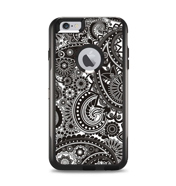 The Black & White Pasiley Pattern Apple iPhone 6 Plus Otterbox Commuter Case Skin Set