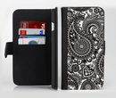 The Black & White Pasiley Pattern Ink-Fuzed Leather Folding Wallet Credit-Card Case for the Apple iPhone 6/6s, 6/6s Plus, 5/5s and 5c