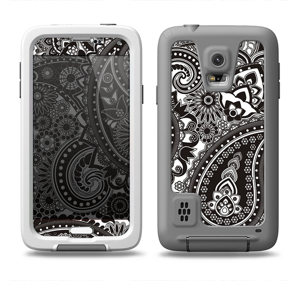The Black & White Pasiley Pattern Samsung Galaxy S5 LifeProof Fre Case Skin Set