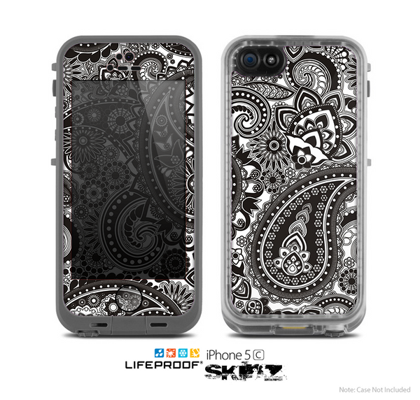 The Black & White Pasiley Pattern Skin for the Apple iPhone 5c LifeProof Case