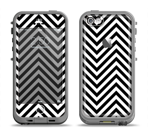 The Black & White Sharp Chevron Pattern Apple iPhone 5c LifeProof Fre Case Skin Set
