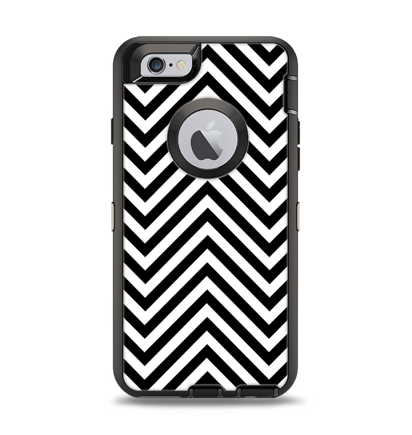 The Black & White Sharp Chevron Pattern Apple iPhone 6 Otterbox Defender Case Skin Set