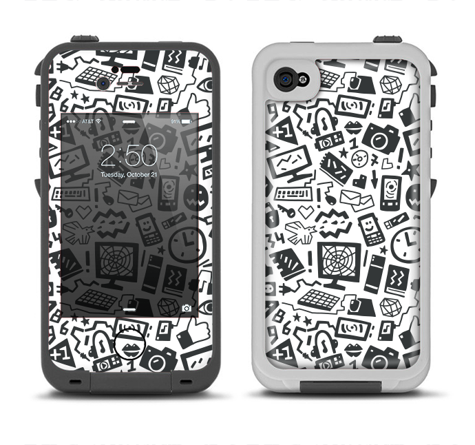 The Black & White Technology Icon Apple iPhone 4-4s LifeProof Fre Case Skin Set