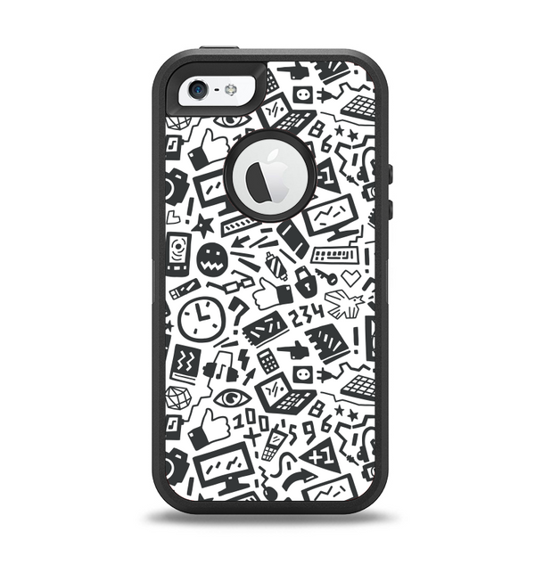 The Black & White Technology Icon Apple iPhone 5-5s Otterbox Defender Case Skin Set