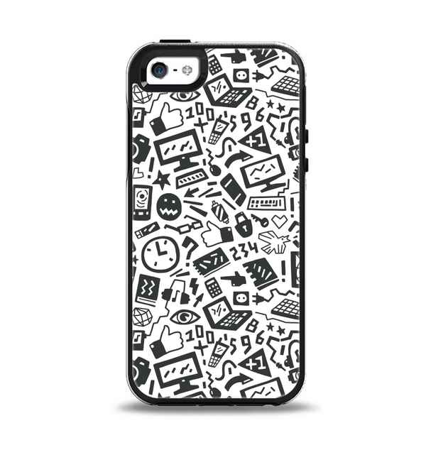 The Black & White Technology Icon Apple iPhone 5-5s Otterbox Symmetry Case Skin Set
