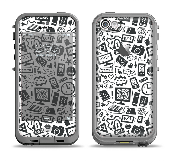 The Black & White Technology Icon Apple iPhone 5c LifeProof Fre Case Skin Set