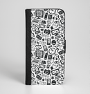 The Black & White Technology Icon Ink-Fuzed Leather Folding Wallet Case for the iPhone 6/6s, 6/6s Plus, 5/5s and 5c