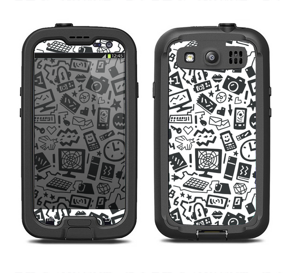 The Black & White Technology Icon Samsung Galaxy S4 LifeProof Fre Case Skin Set