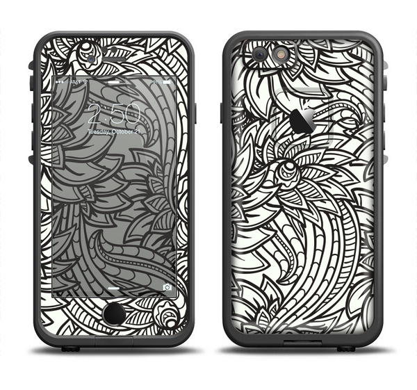 The Black & White Vector Floral Connect Apple iPhone 6/6s Plus LifeProof Fre Case Skin Set