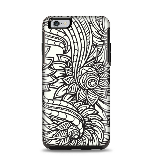 The Black & White Vector Floral Connect Apple iPhone 6 Plus Otterbox Symmetry Case Skin Set