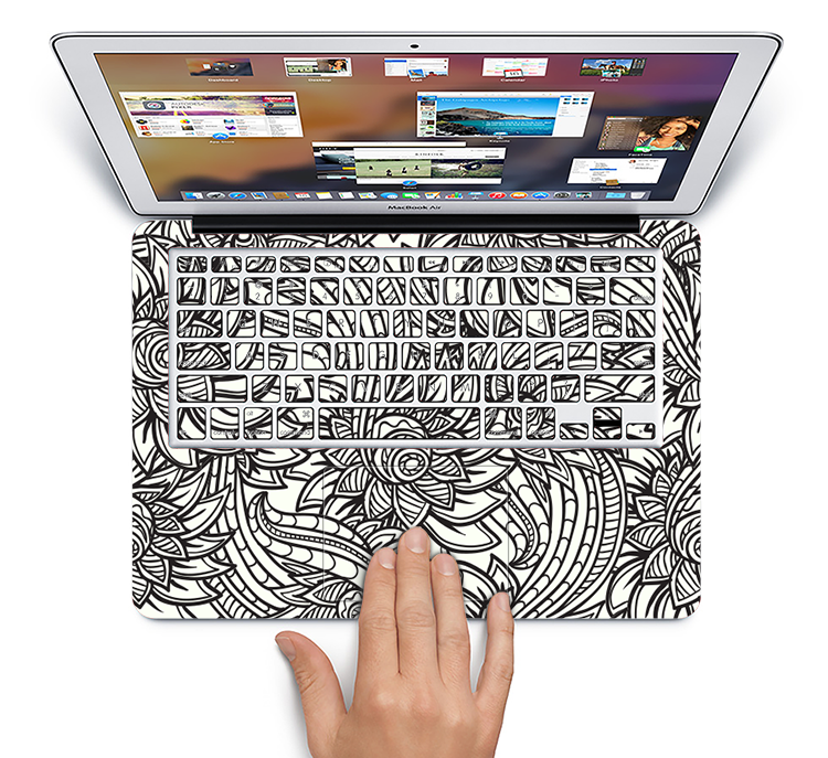 The Black & White Vector Floral Connect Skin Set for the Apple MacBook Air 11"