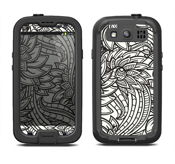 The Black & White Vector Floral Connect Samsung Galaxy S3 LifeProof Fre Case Skin Set