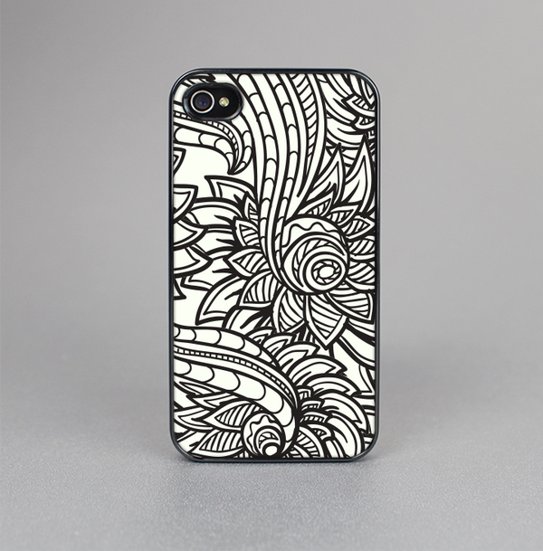 The Black & White Vector Floral Connect Skin-Sert for the Apple iPhone 4-4s Skin-Sert Case