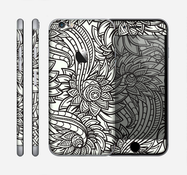 The Black & White Vector Floral Connect Skin for the Apple iPhone 6