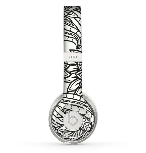 The Black & White Vector Floral Connect Skin for the Beats by Dre Solo 2 Headphones