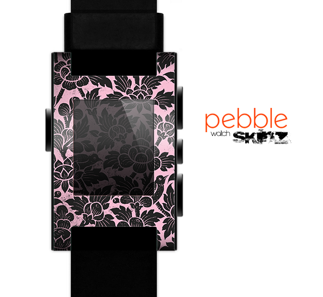 The Black & Pink Floral Design Pattern V2 Skin for the Pebble SmartWatch