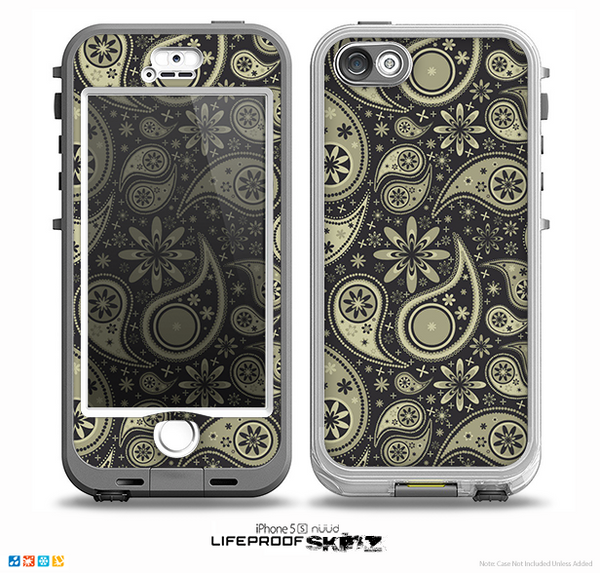 The Black & Vintage Green Paisley Skin for the iPhone 5-5s NUUD LifeProof Case for the LifeProof Skin