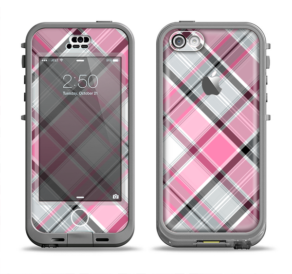 The Black and Pink Layered Plaid V5 Apple iPhone 5c LifeProof Nuud Case Skin Set