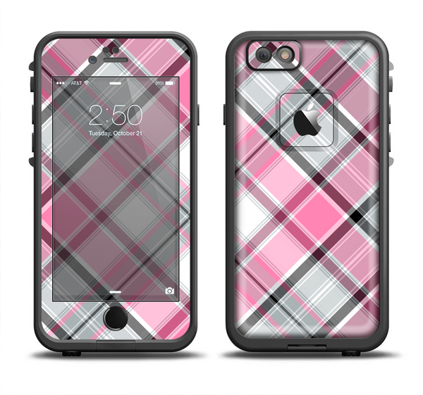 The Black and Pink Layered Plaid V5 Apple iPhone 6 LifeProof Fre Case Skin Set