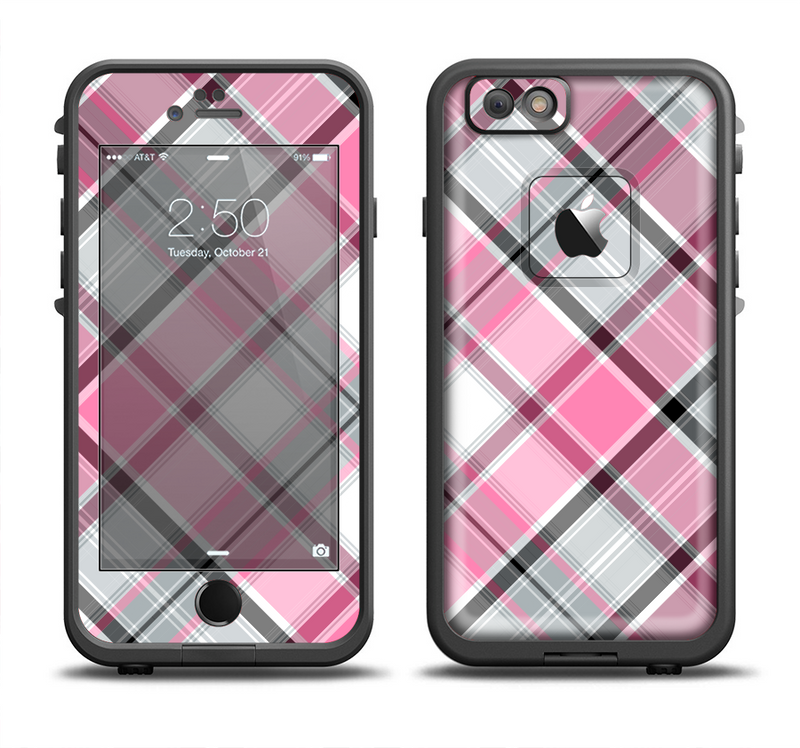The Black and Pink Layered Plaid V5 Apple iPhone 6 LifeProof Fre Case Skin Set