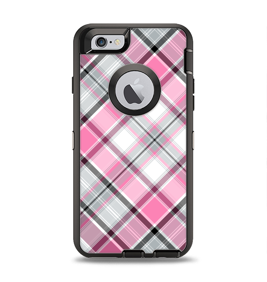 The Black and Pink Layered Plaid V5 Apple iPhone 6 Otterbox Defender Case Skin Set