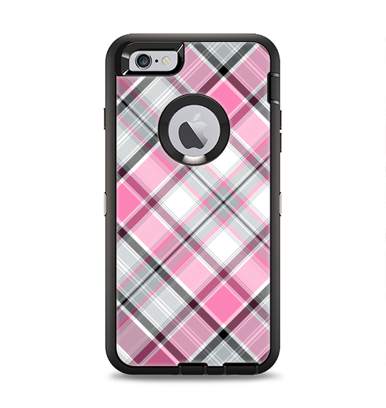 The Black and Pink Layered Plaid V5 Apple iPhone 6 Plus Otterbox Defender Case Skin Set