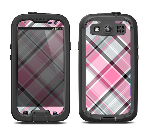 The Black and Pink Layered Plaid V5 Samsung Galaxy S3 LifeProof Fre Case Skin Set