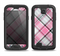 The Black and Pink Layered Plaid V5 Samsung Galaxy S4 LifeProof Fre Case Skin Set