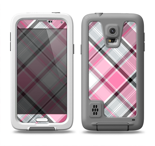 The Black and Pink Layered Plaid V5 Samsung Galaxy S5 LifeProof Fre Case Skin Set