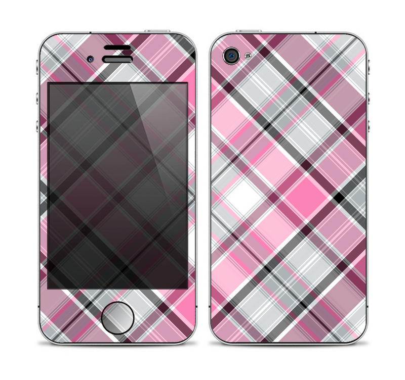 The Black and Pink Layered Plaid V5 Skin for the Apple iPhone 4-4s