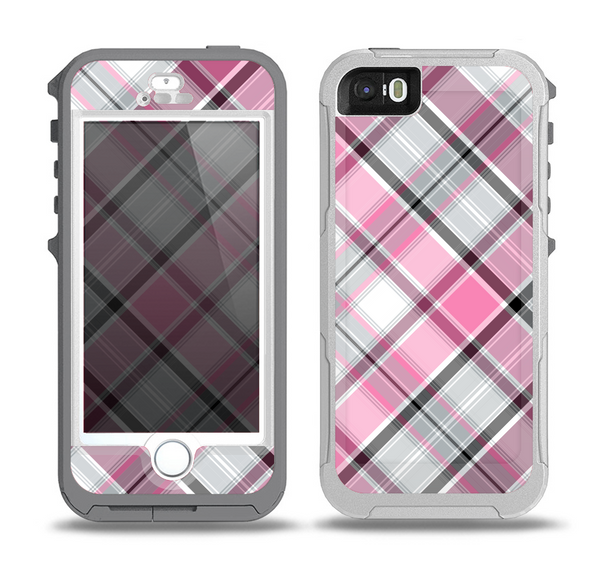 The Black and Pink Layered Plaid V5 Skin for the iPhone 5-5s OtterBox Preserver WaterProof Case