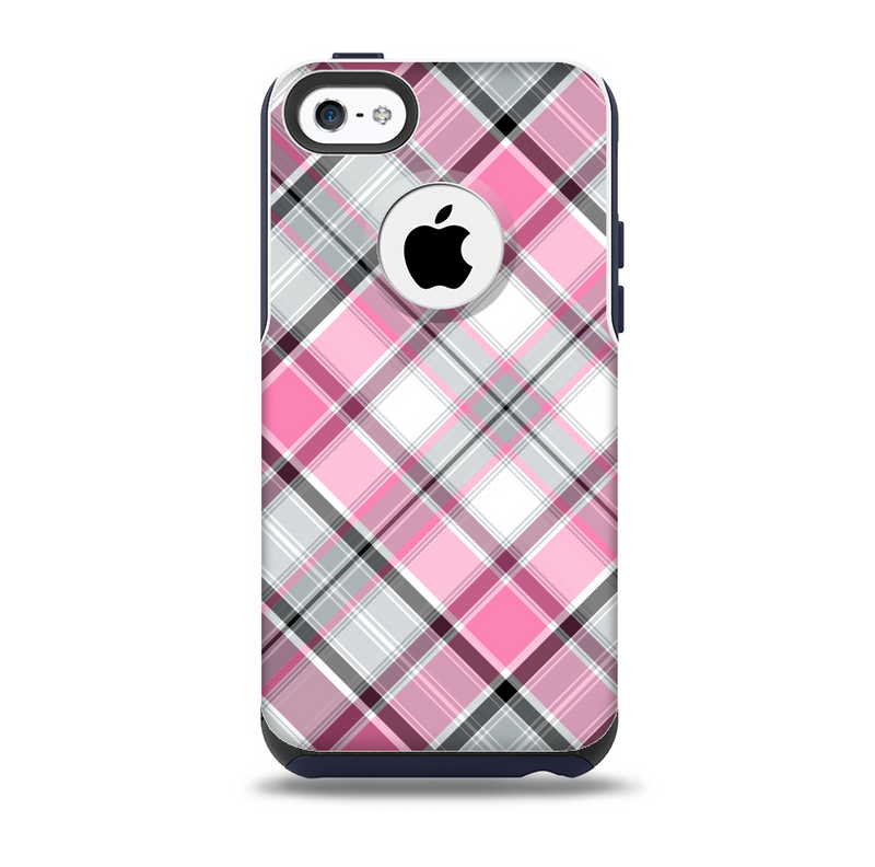 The Black and Pink Layered Plaid V5 Skin for the iPhone 5c OtterBox Commuter Case