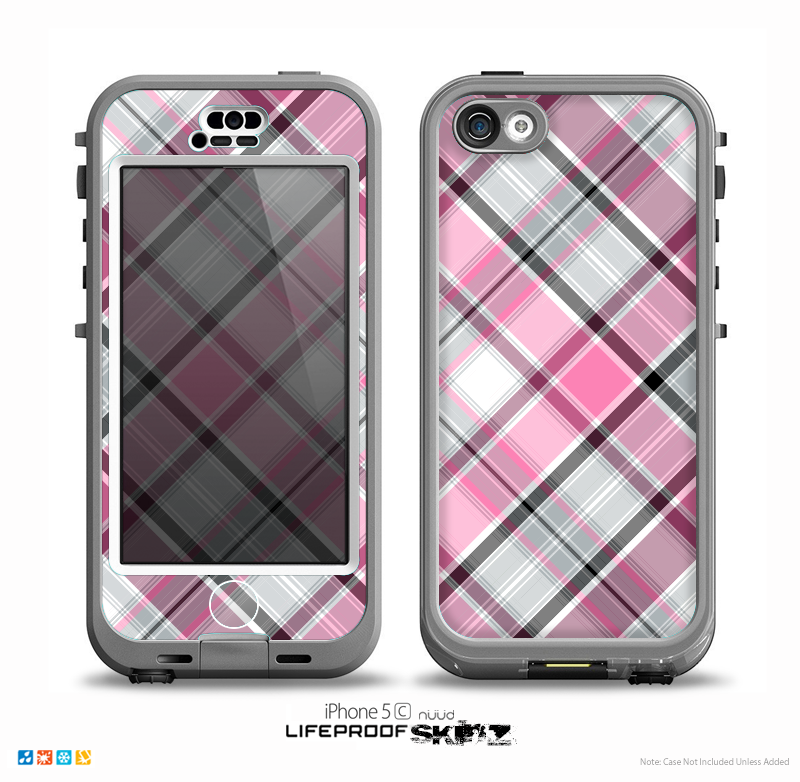 The Black and Pink Layered Plaid V5 Skin for the iPhone 5c nüüd LifeProof Case