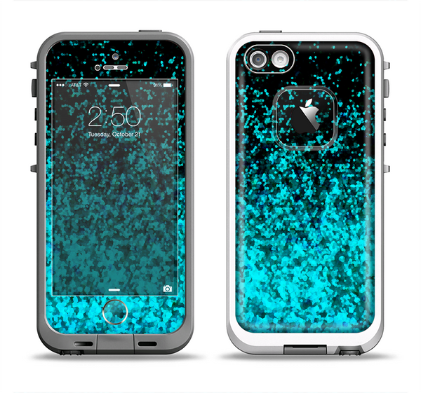 The Black and Turquoise Unfocused Sparkle Print Apple iPhone 5-5s LifeProof Fre Case Skin Set