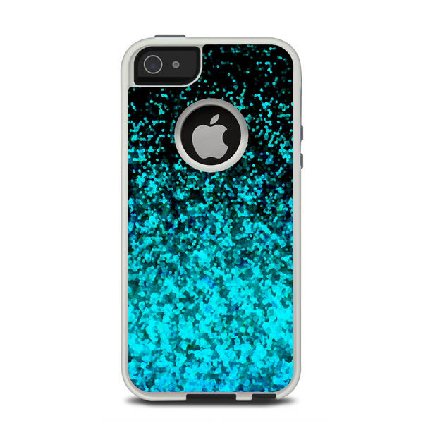 The Black and Turquoise Unfocused Sparkle Print Apple iPhone 5-5s Otterbox Commuter Case Skin Set