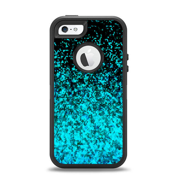 The Black and Turquoise Unfocused Sparkle Print Apple iPhone 5-5s Otterbox Defender Case Skin Set