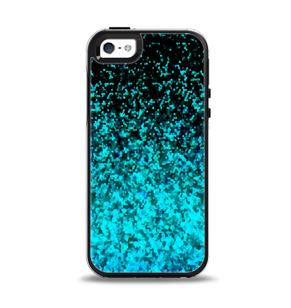 The Black and Turquoise Unfocused Sparkle Print Apple iPhone 5-5s Otterbox Symmetry Case Skin Set