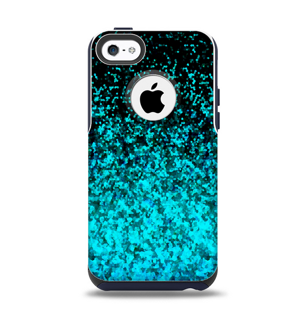 The Black and Turquoise Unfocused Sparkle Print Apple iPhone 5c Otterbox Commuter Case Skin Set