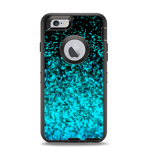 The Black and Turquoise Unfocused Sparkle Print Apple iPhone 6 Otterbox Defender Case Skin Set