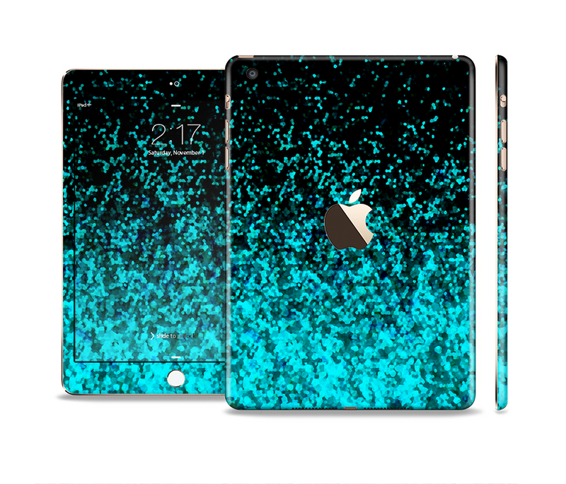 The Black and Turquoise Unfocused Sparkle Print Full Body Skin Set for the Apple iPad Mini 3