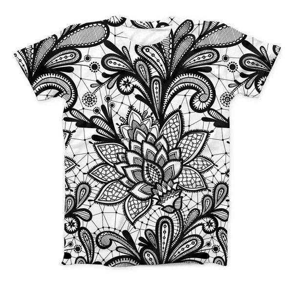 The Black and White Geometric Floral ink-Fuzed Unisex All Over Full-Printed Fitted Tee Shirt