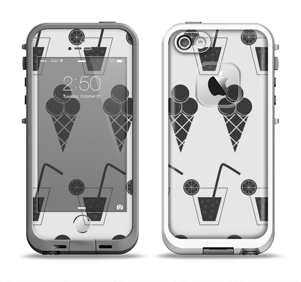The Black and White Icecream and Drink Pattern Apple iPhone 5-5s LifeProof Fre Case Skin Set