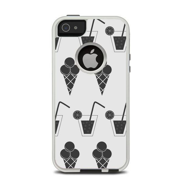 The Black and White Icecream and Drink Pattern Apple iPhone 5-5s Otterbox Commuter Case Skin Set