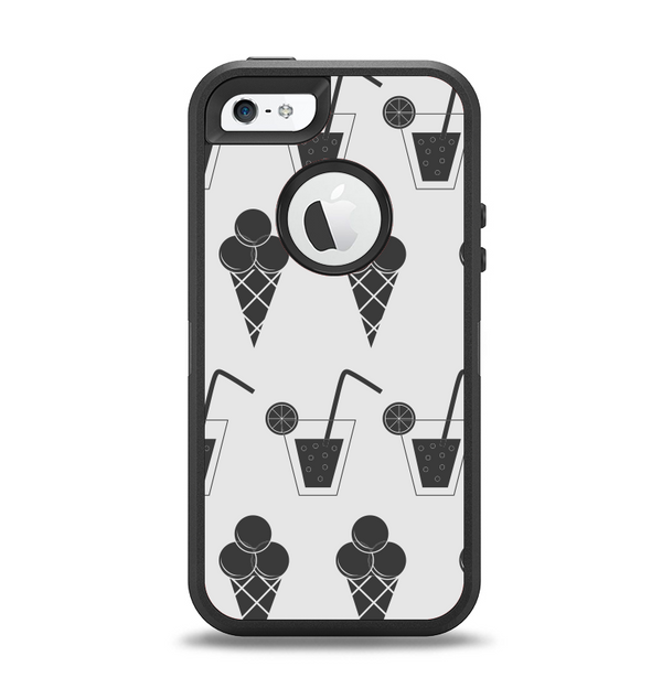 The Black and White Icecream and Drink Pattern Apple iPhone 5-5s Otterbox Defender Case Skin Set