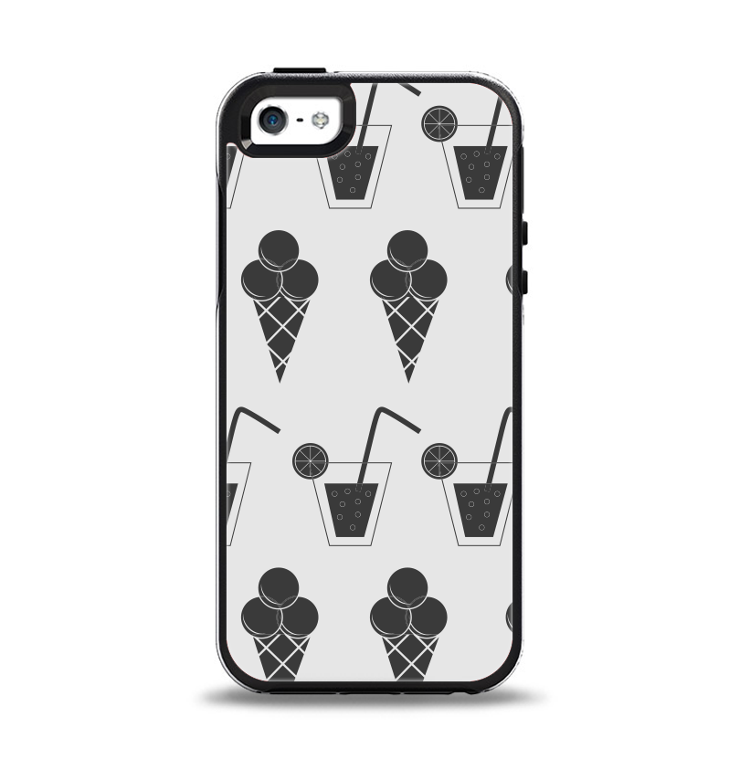 The Black and White Icecream and Drink Pattern Apple iPhone 5-5s Otterbox Symmetry Case Skin Set